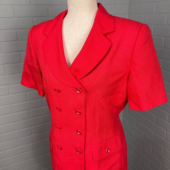 Kasper ASL Skirt Suit Women 8 Red‎ Double Breasted Woven Career Classic VTG - Picture 2 of 15